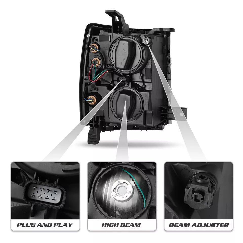 2014-2015 CHEVROLET SILVERADO 1500 PROJECTOR HEADLIGHTS WITH/ CHROME TRIM - Image 6
